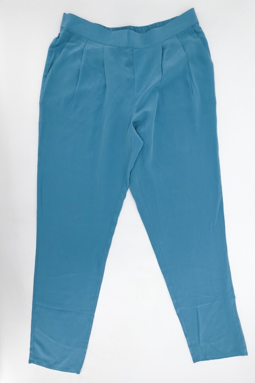 Joei Pants Womens Small Blue Tapered Pull On Pleated 100% Silk Designer